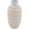 14" White Ceramic Vase with Woven Rattan Exterior